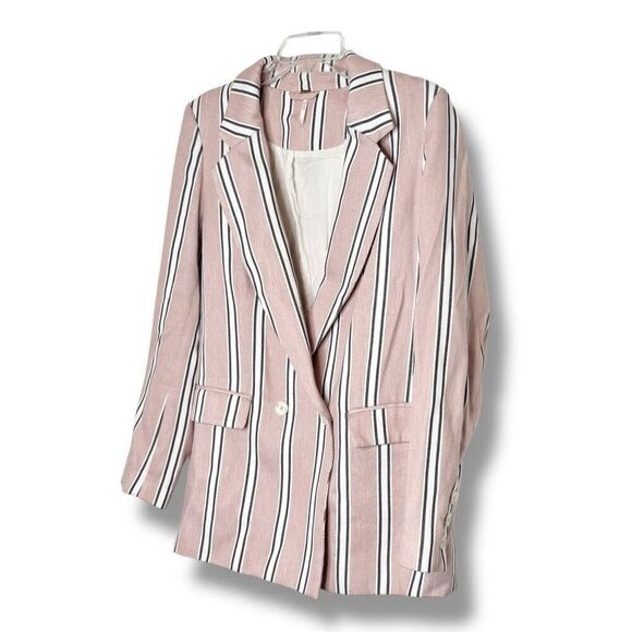FREE PEOPLE Uptown Girl Oversized Blazer in Rose Pink Striped Women’s Size S - Picture 3 of 11
